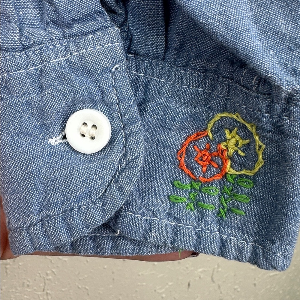 Vtg 70s BIG MAC Chambray Work Shirt Hand EmbroideredFloral HippieBoho JCPenney S - Picture 5 of 11